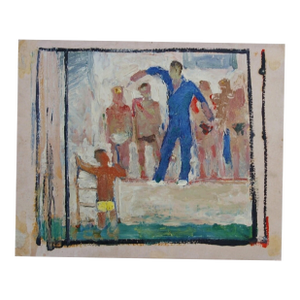 1970s Soviet Swimming Oil Painting, Socialist Realism, Ukrainian Art 35-34