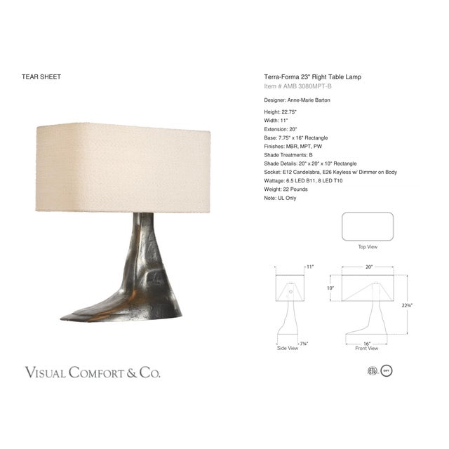 Anne-Marie Barton by Visual Comfort Signature Terra-Forma 23" Right Table Lamp in Museum Pewter with Bouclé Shade...