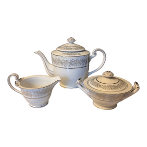 Seyei Fine China Japan Tea Set "Brilliant" #3208 - Platinum Trim - Mint - 1970s