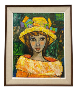Mid 20th Century Oil Portrait of a Fashionable Young Woman by Barrow C.1970