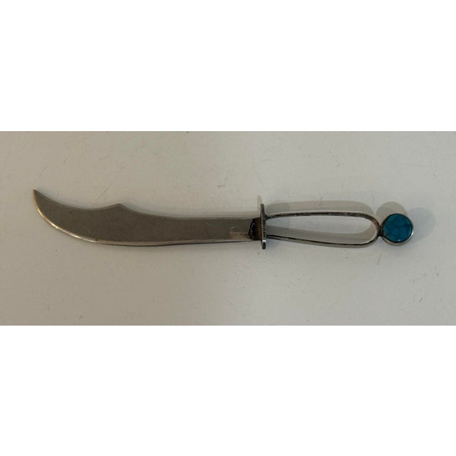 Vintage Alpaca Silver Miniature Letter Opener With Turquoise Accent For Sale - Image 4 of 10