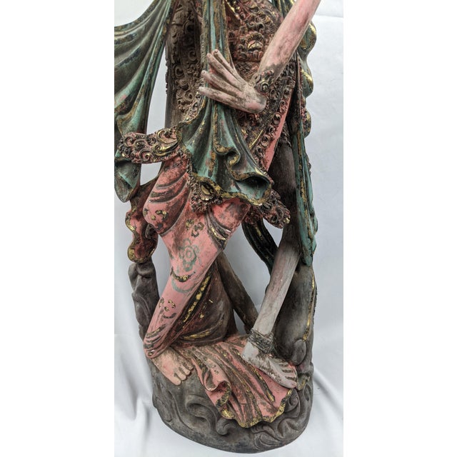 Light Pink Large Vintage Balinese Polychrome Carved Wood Rama and Sita Sculpture, 32" For Sale - Image 8 of 17