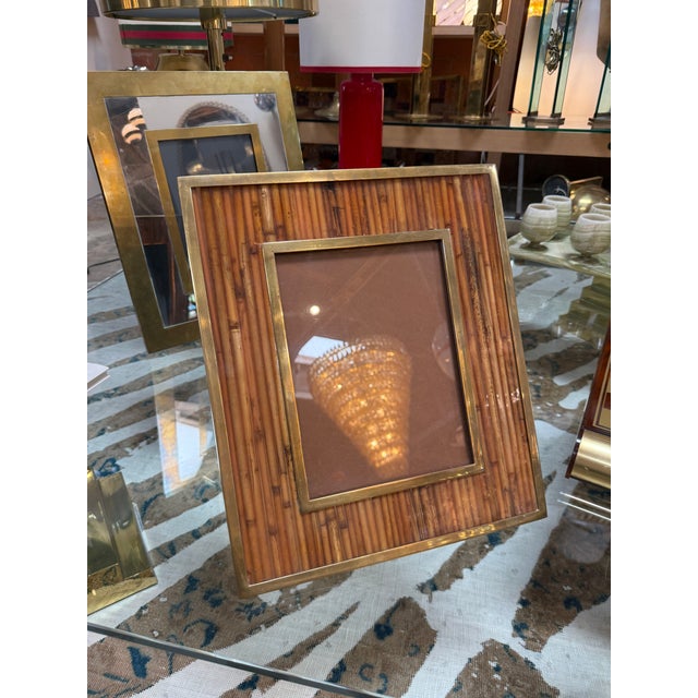 Italian Mid-Century Brass and Bamboo Picture Frame, 1970s For Sale In Los Angeles - Image 6 of 7