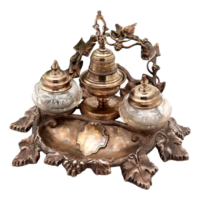 Silver Inkwell with Reliefs of Vines and Bunches For Sale
