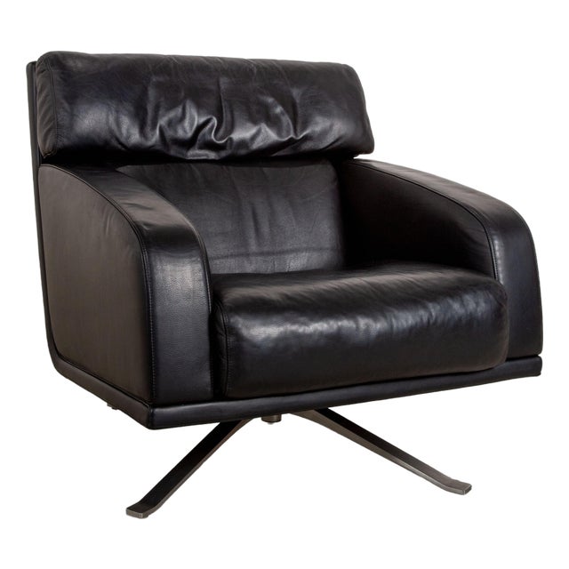 Leather Executive Armchair in Black Metal with Swivel by Rolf Benz For Sale