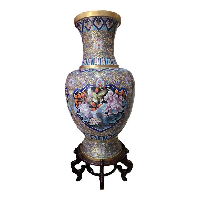Large Chinese Cloisonné Enamel on Brass Floor Vase – 39 For Sale