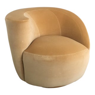 Vladimir Kagan for Directional Nautilus Swivel Chair Upholstered in Kravet Gold Velvet For Sale