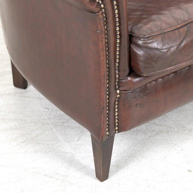 20th Century French Art Deco Settee or Sofa in Original Dark Brown Leather For Sale - Image 11 of 13