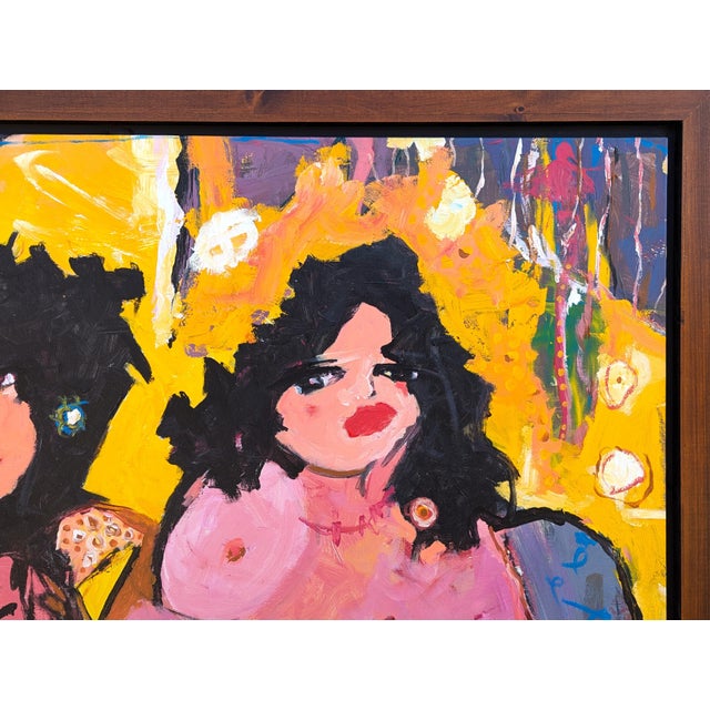 Textile Oswaldo Subero "Jacucci" Contemporary Abstract Pink & Yellow Expressionist Female Painting, 2005 For Sale - Image 7 of 12