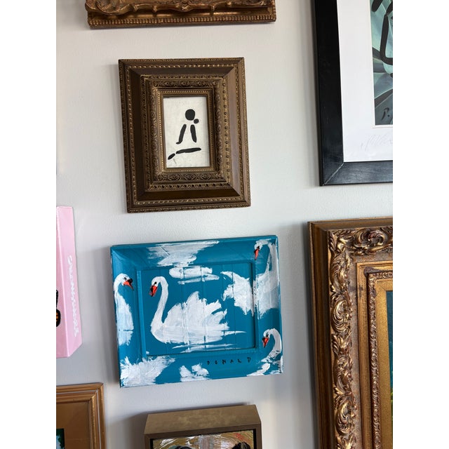 Black Contemporary McKenzie Dove Abstract Painting in Vintage Frame For Sale - Image 8 of 8