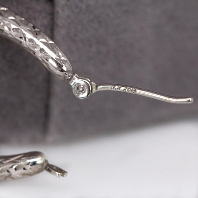 2020s Estate Hoop Earrings in 14k Solid White Gold | Latch Back, 23x18mm For Sale - Image 5 of 5