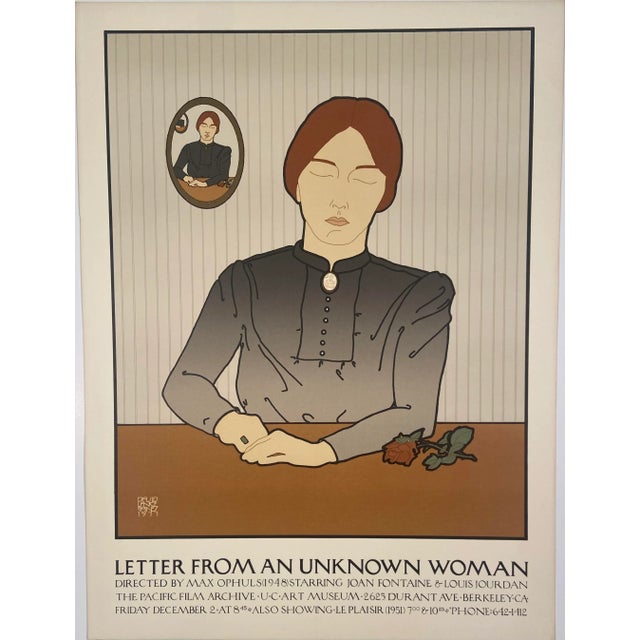 David Lance Goines, Rare Early "Letters From an Unknown Woman" Vintage Poster Edition of 1509 of which 300 copies are...
