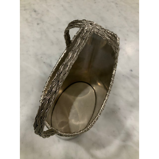 Silver Alligator Embossed Silver Champagne or Wine Caddy With Braided Handle - Palm Beach Regency, Grandmillennial, Gift, Bar Cart Barware - Pics! For Sale - Image 8 of 9