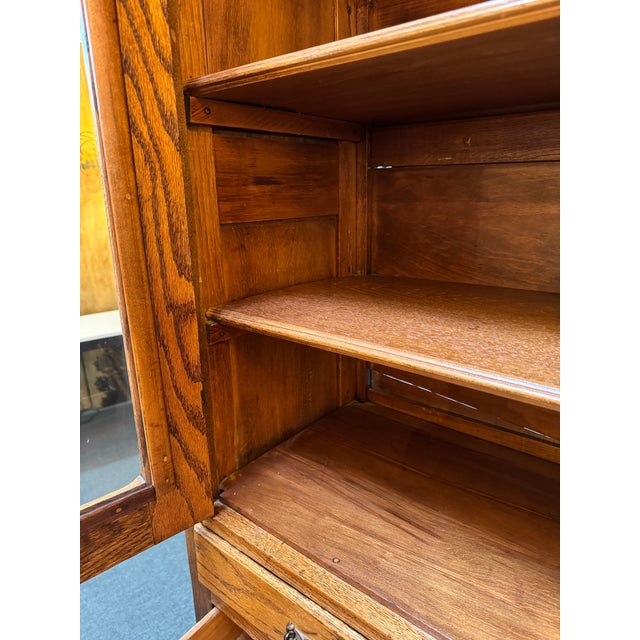 Brown American Oak Wood China Cabinet For Sale - Image 8 of 12
