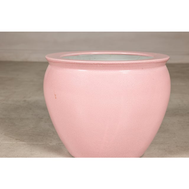 Vintage Chinese Pink Crackle Glazed Ceramic Planter, Medium Size For Sale - Image 9 of 14