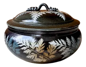 Art Nouveau Style Studio Ceramic Art Bowl with Lid, 1980s