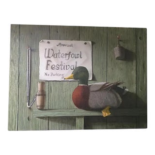 Vintage Oil Painting of Duck Decoy, Waterfowl, Hunting Motif, Signed Grady For Sale