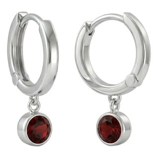 Natural Garnet Huggie Hoops, 925 Sterling Silver Handmade Earrings - A Pair For Sale