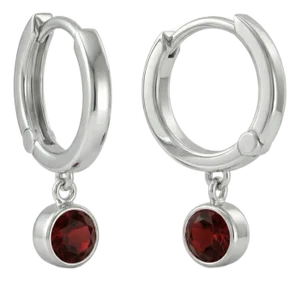 Natural Garnet Huggie Hoops, 925 Sterling Silver Handmade Earrings - A Pair