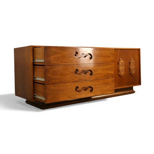 Young Manufacturing Attributed to Young Manufacturing Vintage Mid Century Modern Brutalist Spanish Revival Lowboy Dresser C. 1960s For Sale - Image 4 of 10