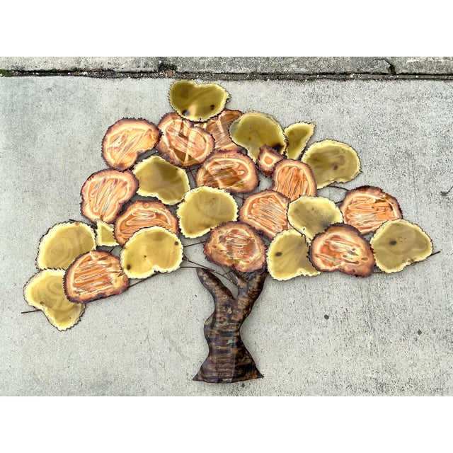 Copper Vintage Torch Cut Brass and Copper Tree Wall Sculpture For Sale - Image 8 of 12
