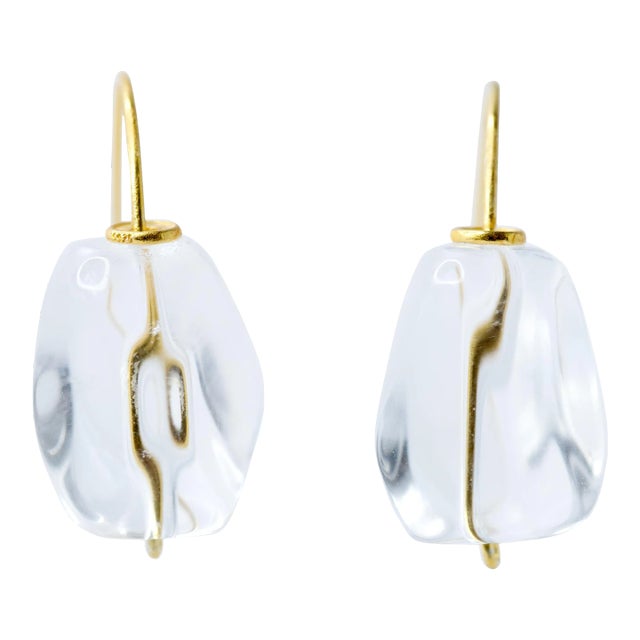 Crystal Rock 14k Gold Hook Earrings - 2 Pieces For Sale