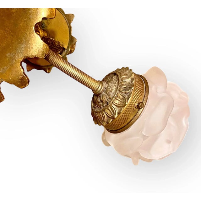 Neoclassical French Neoclassical Style Gilt Brass and Glass Ceiling Light, 1920s For Sale - Image 3 of 15