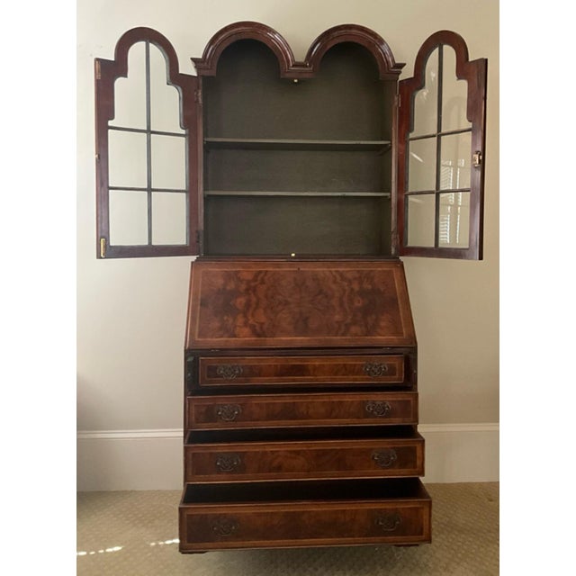 1900s Antique Secretary Desk Walnut Bureau Bookcase For Sale - Image 4 of 12