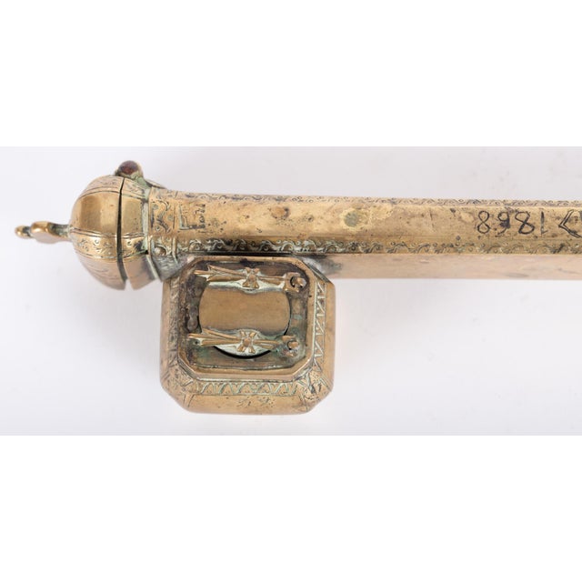 1868 Dated Persian Brass Qalamdan Traveling Inkwell – Qajar Era – Greek Inscription For Sale - Image 4 of 4