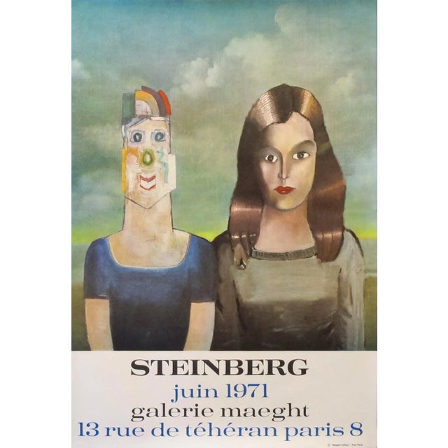 1971 Original French Steinberg Exhibition Poster, Galerie Maeght (Couple) For Sale