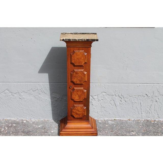 Mid-Century Modern Mid Century Exotic Wood Marble Top Display Pedestal/ Cabinet For Sale - Image 3 of 10