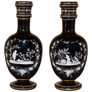 19th C Mary Gregory Vases With Hunting Scenes - a Pair