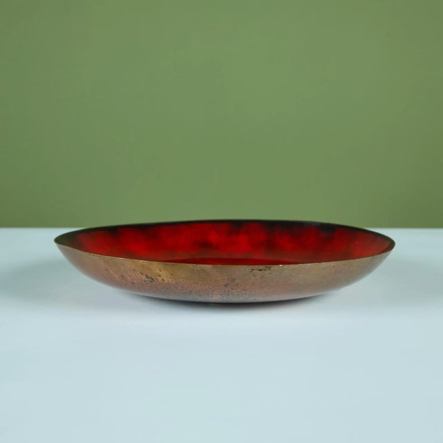 1950s Jade Snow Wong Red Enamel Copper Plate For Sale - Image 5 of 9