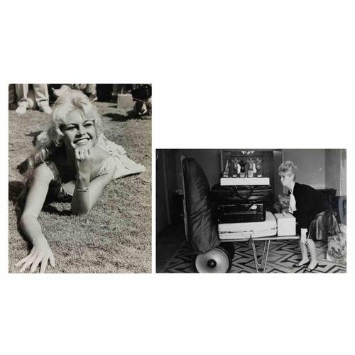 A charming and historically evocative group of five vintage press photographs depicting the iconic french actress, model,...