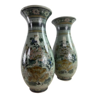 Elegant Hand Painted Pottery Vases by Maitland Smith For Sale