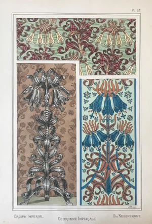 1896 French Decorator Botanical Pochoir - Crown Imperial (Plate 18)