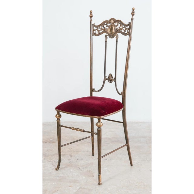 Antique Chiavarine Chairs in Brass and Red Velvet, 1950s, Set of 2 For Sale - Image 9 of 18