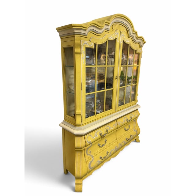 French Provincial Vintage Drexel Heritage French Provincial Painted Breakfront Cabinet For Sale - Image 3 of 10