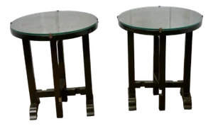 Round Carved Folding Side Tables, 1890s, Set of 2