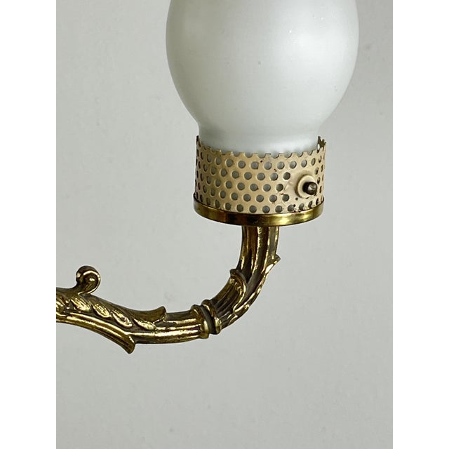 Mid-Century 3-Light Chandelier in Brass and Opaline Glass in the style of Stilnovo, 1950s For Sale - Image 11 of 12