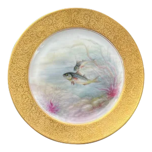 Antique 19th Century Haviland Limoges Porcelain Hand Painted Fish Dinner Plate Signed H. M. Gass