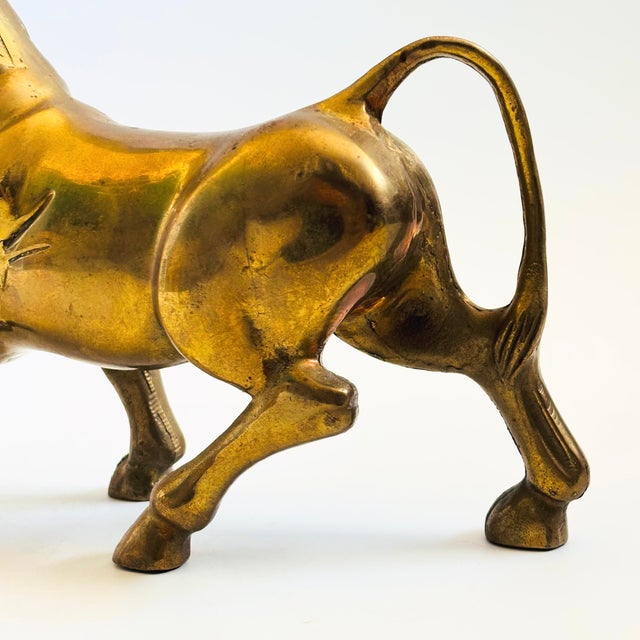 Metal Large Vintage Brass Bull Statue For Sale - Image 7 of 13