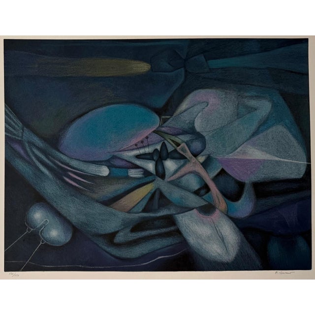 Blue Rafael Soriano, Large Cuban Master Lithograph Abstract Biomorphic Serigraph Print Rafael Soriano, c.1990 For Sale - Image 8 of 9