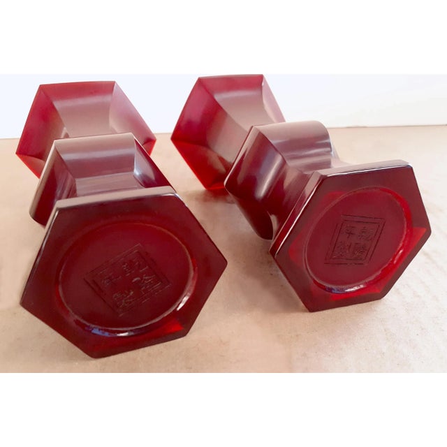 1930s A Pair of Chinese, Ruby Red, Peking Glass Gu For Sale - Image 5 of 6