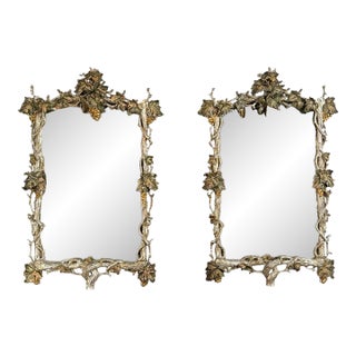 Pair of Italian Baroque Wall Mirrors, Hand-Carved Wood, Circa 1960s For Sale