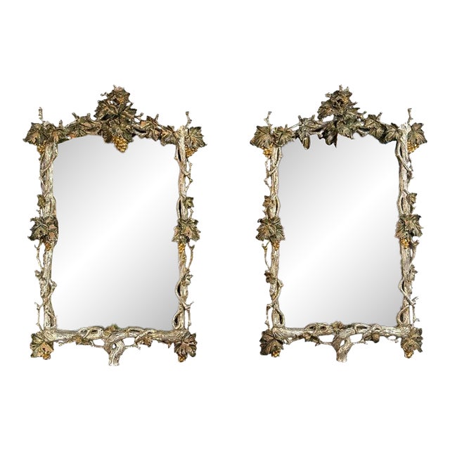 Pair of Italian Baroque Wall Mirrors, Hand-Carved Wood, Circa 1960s For Sale