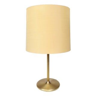 Table Lamp with Brass Base and Silk Shade by Swiss Lamps International, Zurich, 1970s For Sale