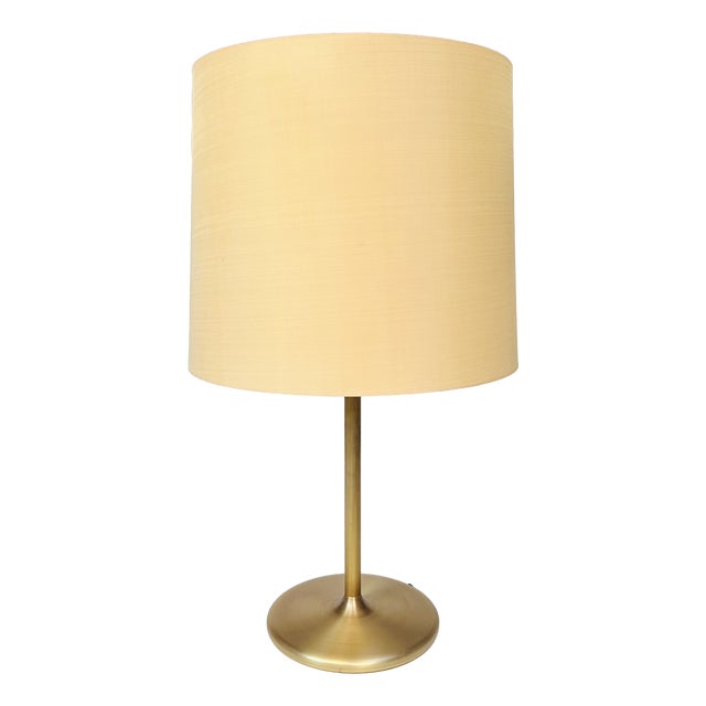 Table Lamp with Brass Base and Silk Shade by Swiss Lamps International, Zurich, 1970s For Sale