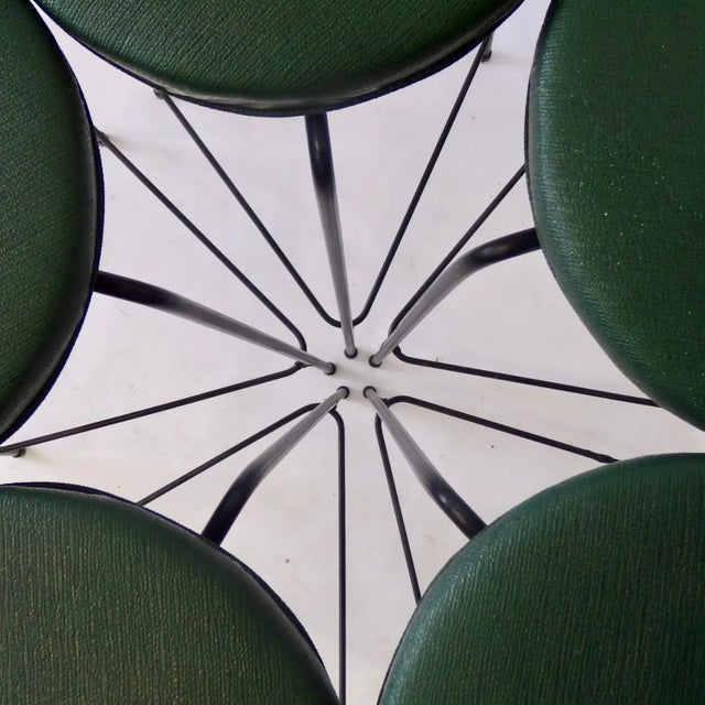 Metal Three-Legged Wrought Iron Swivel Counter Stools in the Manner of Frederic Weinberg - Set of 5 For Sale - Image 7 of 7