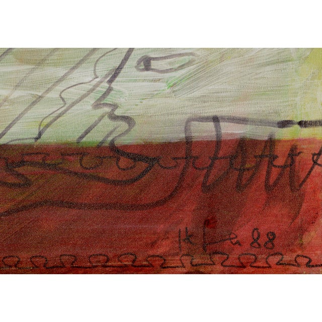 1980s Abstract Expressionist Composition in Green, Red & Black For Sale - Image 5 of 8